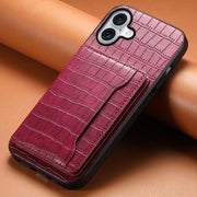 For iPhone 16 Crocodile Texture Card Bag Design Full Coverage Phone Case(Red)