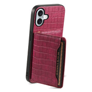 For iPhone 16 Crocodile Texture Card Bag Design Full Coverage Phone Case(Red)