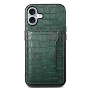 For iPhone 16 Plus Crocodile Texture Card Bag Design Full Coverage Phone Case(Green)