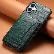 For iPhone 16 Plus Crocodile Texture Card Bag Design Full Coverage Phone Case(Green)