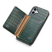 For iPhone 16 Plus Crocodile Texture Card Bag Design Full Coverage Phone Case(Green)