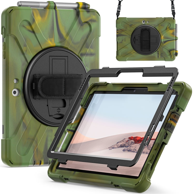 For Microsoft Surface Go 4 / 3 / 2 / 1 Shockproof Colorful Silicone + PC Protective Case with Holder & Shoulder Strap & Hand Strap & Pen Slot (CP Camouflage)