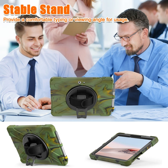 For Microsoft Surface Go 4 / 3 / 2 / 1 Shockproof Colorful Silicone + PC Protective Case with Holder & Shoulder Strap & Hand Strap & Pen Slot (CP Camouflage)