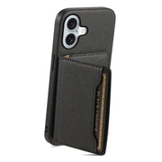 For iPhone 16 Plus Calf Texture Card Bag Design Full Coverage Phone Case(Black)