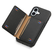 For iPhone 16 Plus Calf Texture Card Bag Design Full Coverage Phone Case(Black)