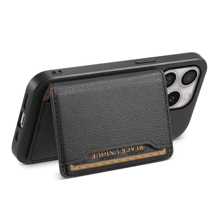 For iPhone 16 Pro Max Calf Texture Card Bag Design Full Coverage Phone Case(Black)