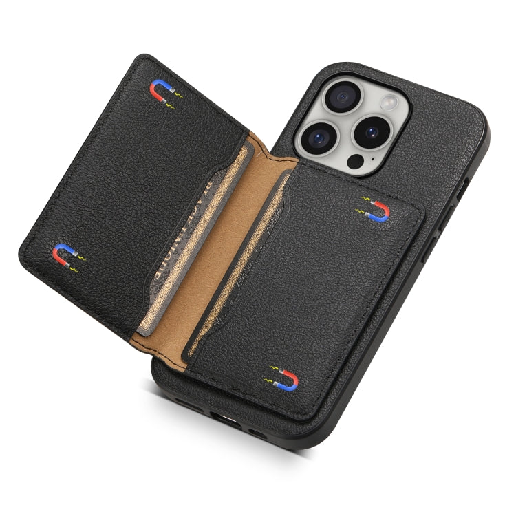 For iPhone 16 Pro Max Calf Texture Card Bag Design Full Coverage Phone Case(Black)