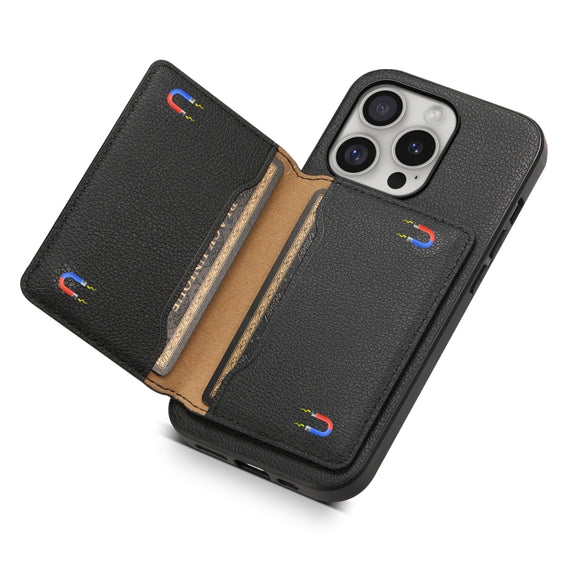 For iPhone 16 Pro Max Calf Texture Card Bag Design Full Coverage Phone Case(Black)
