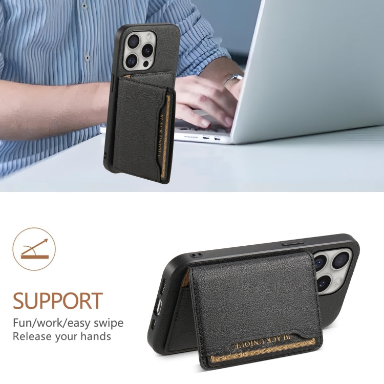 For iPhone 16 Pro Max Calf Texture Card Bag Design Full Coverage Phone Case(Black)