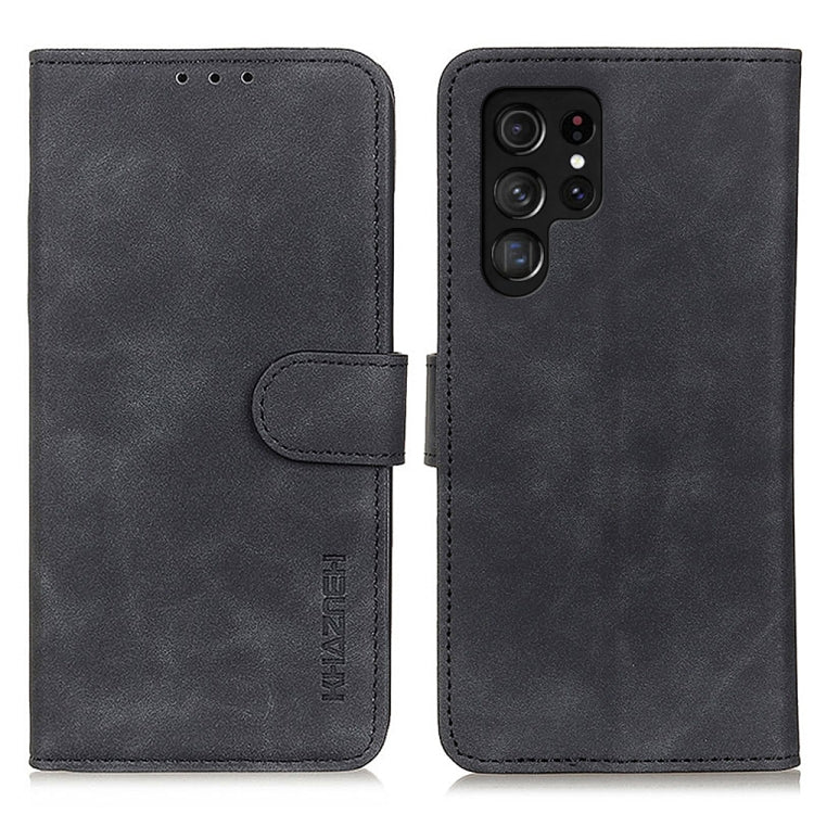 For Samsung Galaxy S25 Ultra 5G KHAZNEH Retro Texture Horizontal Flip Leather Phone Case(Black)