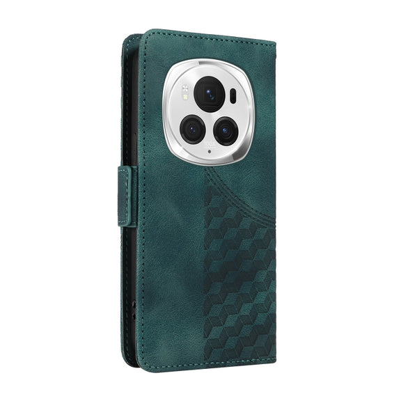 For Honor Magic6 Pro Embossed Rhombus Starry Leather Phone Case(Green)