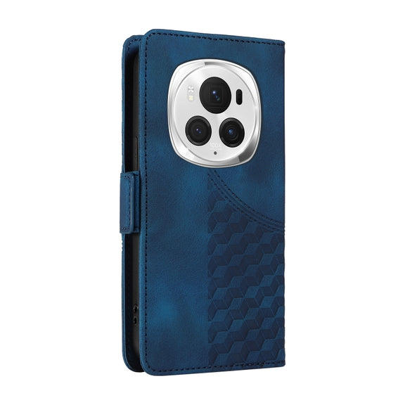 For Honor Magic6 Pro Embossed Rhombus Starry Leather Phone Case(Blue)