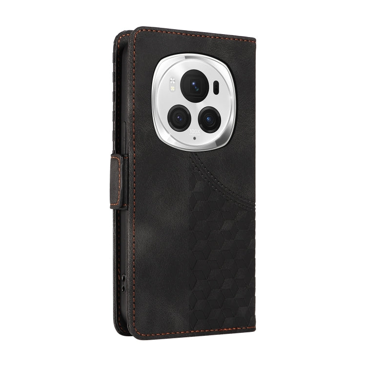 For Honor Magic6 Pro Embossed Rhombus Starry Leather Phone Case(Black)