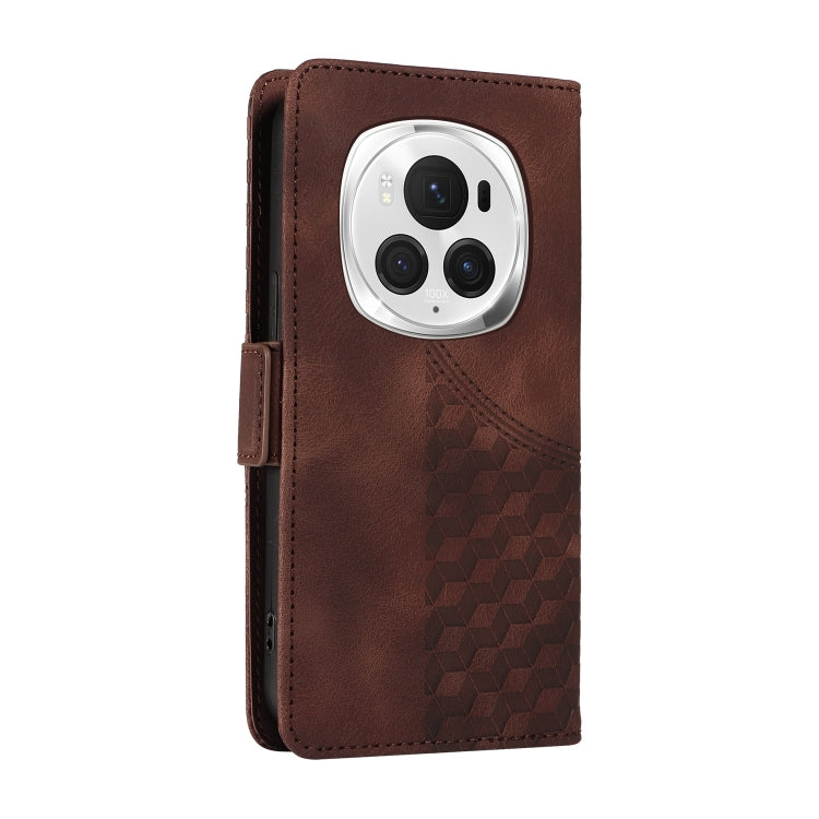 For Honor Magic6 Pro Embossed Rhombus Starry Leather Phone Case(Brown)