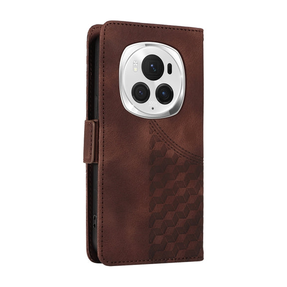 For Honor Magic6 Pro Embossed Rhombus Starry Leather Phone Case(Brown)