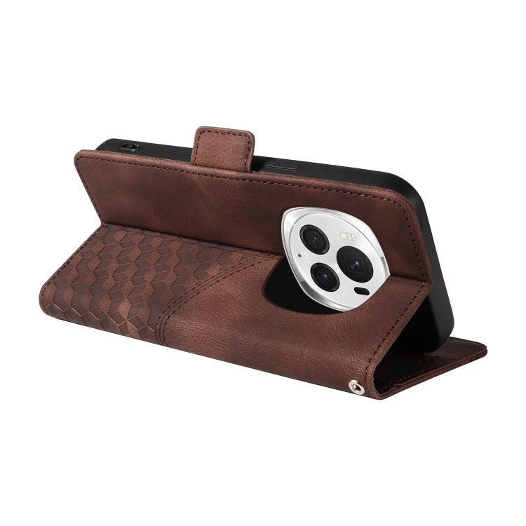 For Honor Magic6 Pro Embossed Rhombus Starry Leather Phone Case(Brown)