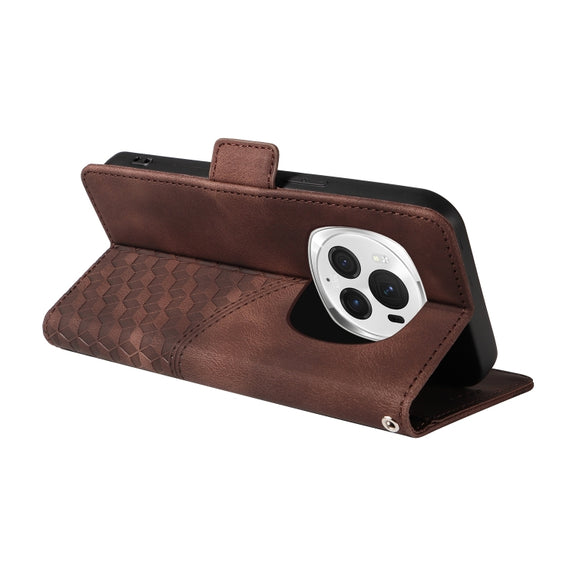 For Honor Magic6 Pro Embossed Rhombus Starry Leather Phone Case(Brown)