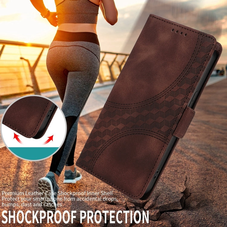 For Honor Magic6 Pro Embossed Rhombus Starry Leather Phone Case(Brown)
