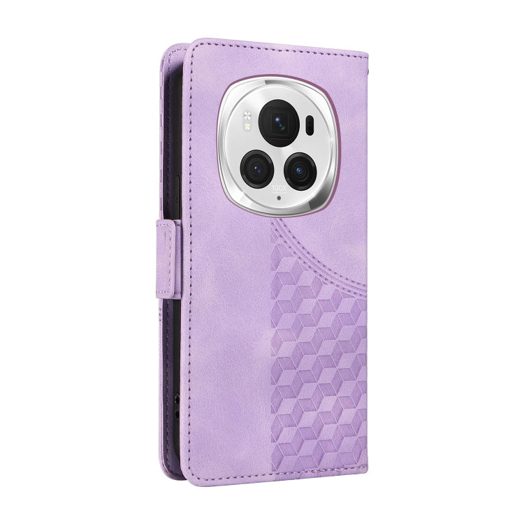 For Honor Magic6 Pro Embossed Rhombus Starry Leather Phone Case(Purple)