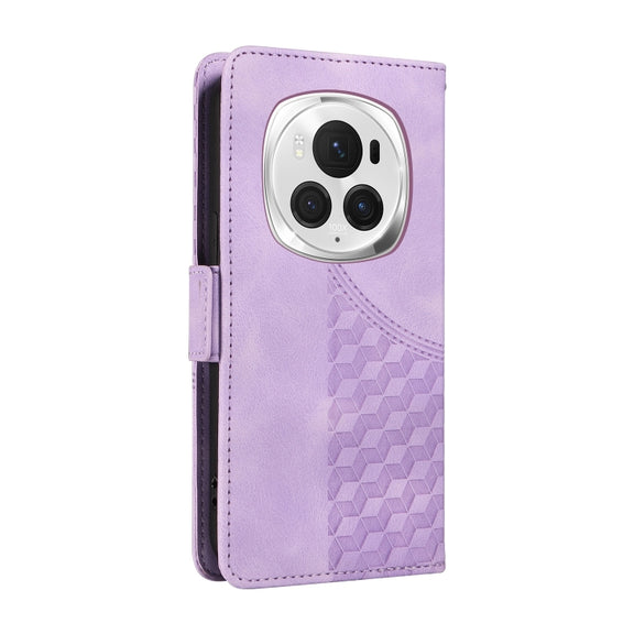 For Honor Magic6 Pro Embossed Rhombus Starry Leather Phone Case(Purple)