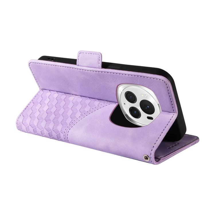 For Honor Magic6 Pro Embossed Rhombus Starry Leather Phone Case(Purple)