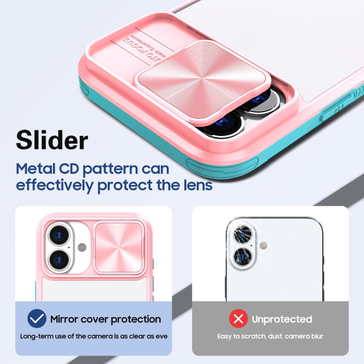For iPhone 16 Sliding Camshield Acrylic Hybrid TPU Phone Case(Pink Cyan)
