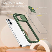 For iPhone 16 Sliding Camshield Acrylic Hybrid TPU Phone Case(Olive Green)