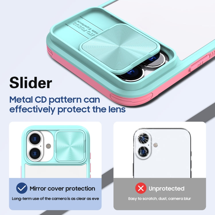 For iPhone 16 Sliding Camshield Acrylic Hybrid TPU Phone Case(Blue Pink)
