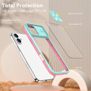 For iPhone 16 Sliding Camshield Acrylic Hybrid TPU Phone Case(Blue Pink)
