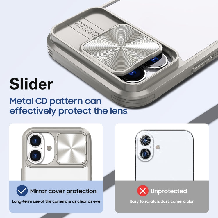 For iPhone 16 Sliding Camshield Acrylic Hybrid TPU Phone Case(Grey)
