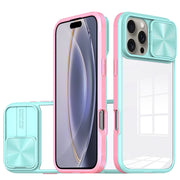For iPhone 16 Pro Sliding Camshield Acrylic Hybrid TPU Phone Case(Blue Pink)