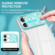 For iPhone 16 Pro Sliding Camshield Acrylic Hybrid TPU Phone Case(Blue Pink)