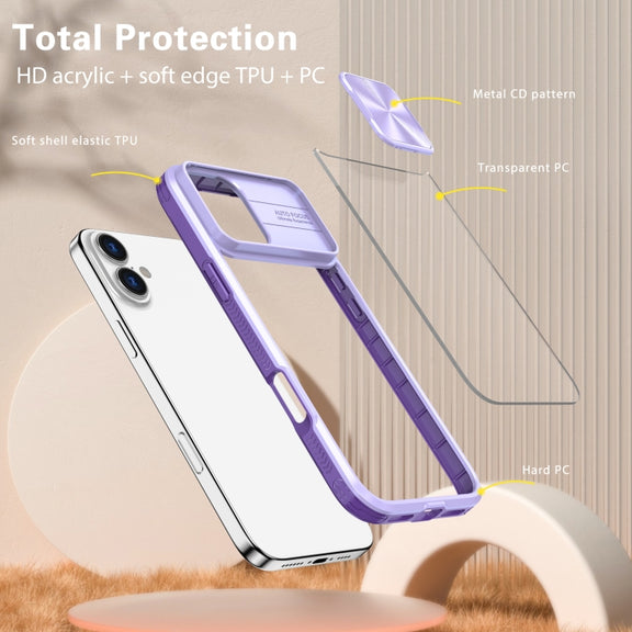 For iPhone 16 Pro Sliding Camshield Acrylic Hybrid TPU Phone Case(Purple)