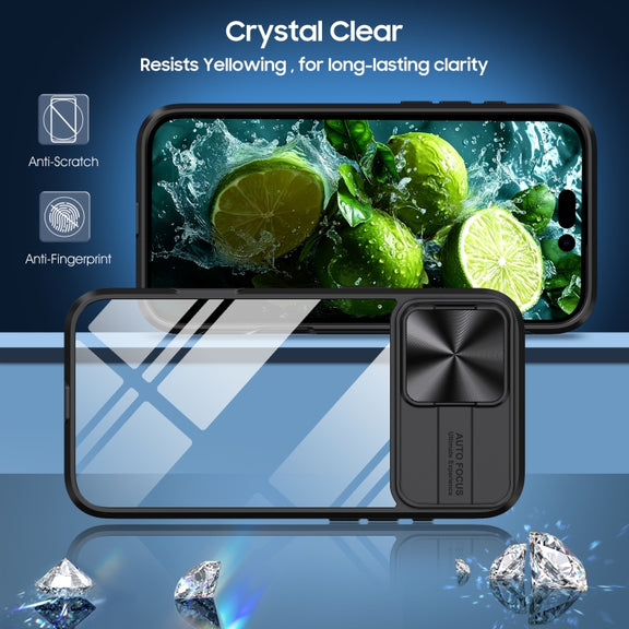 For iPhone 16 Plus Sliding Camshield Acrylic Hybrid TPU Phone Case(Black)