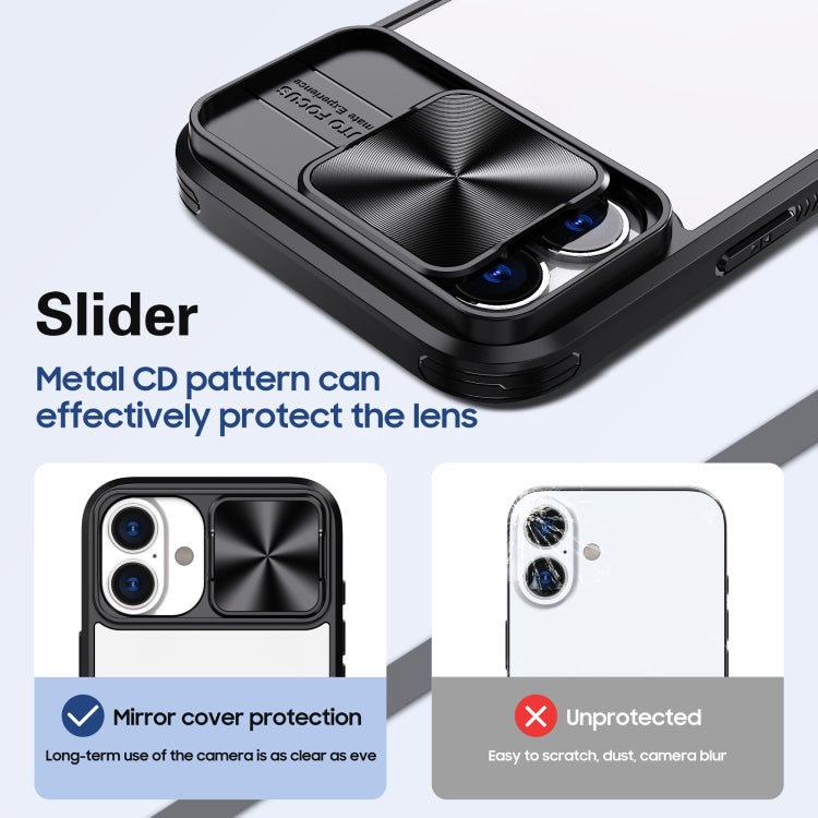 For iPhone 16 Plus Sliding Camshield Acrylic Hybrid TPU Phone Case(Black)
