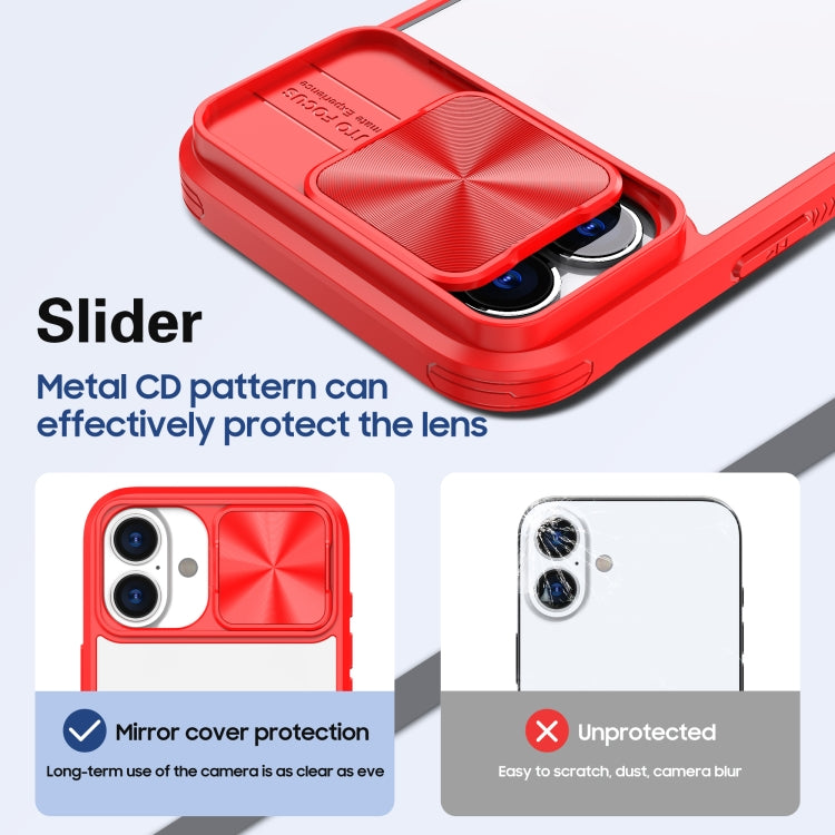 For iPhone 16 Plus Sliding Camshield Acrylic Hybrid TPU Phone Case(Red)