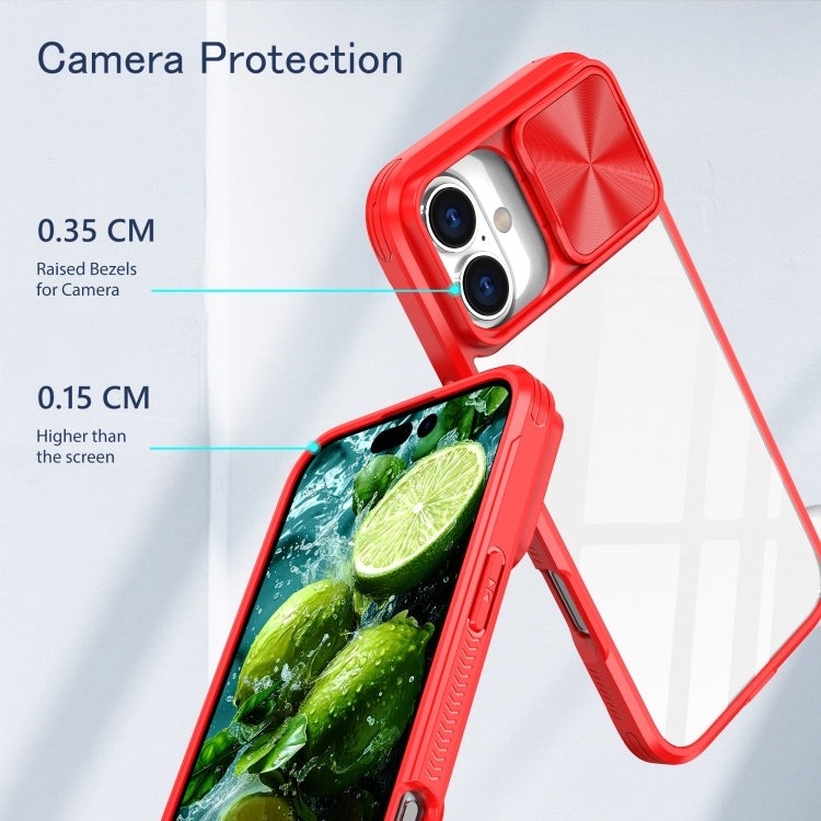 For iPhone 16 Plus Sliding Camshield Acrylic Hybrid TPU Phone Case(Red)