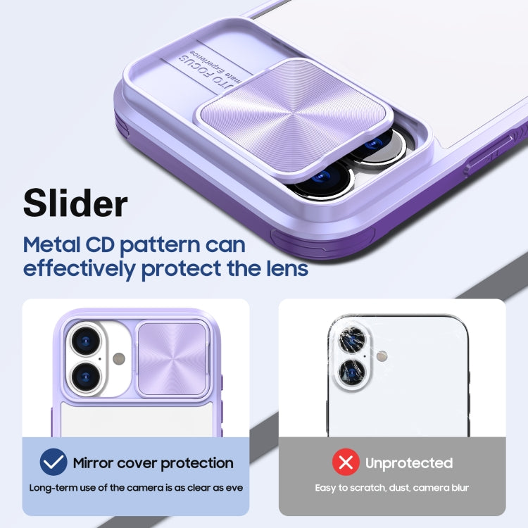For iPhone 16 Plus Sliding Camshield Acrylic Hybrid TPU Phone Case(Purple)