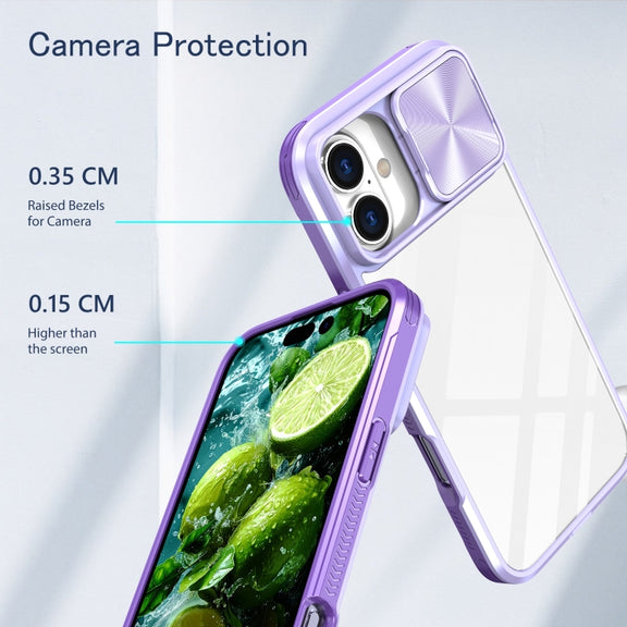 For iPhone 16 Plus Sliding Camshield Acrylic Hybrid TPU Phone Case(Purple)