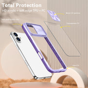 For iPhone 16 Plus Sliding Camshield Acrylic Hybrid TPU Phone Case(Purple)