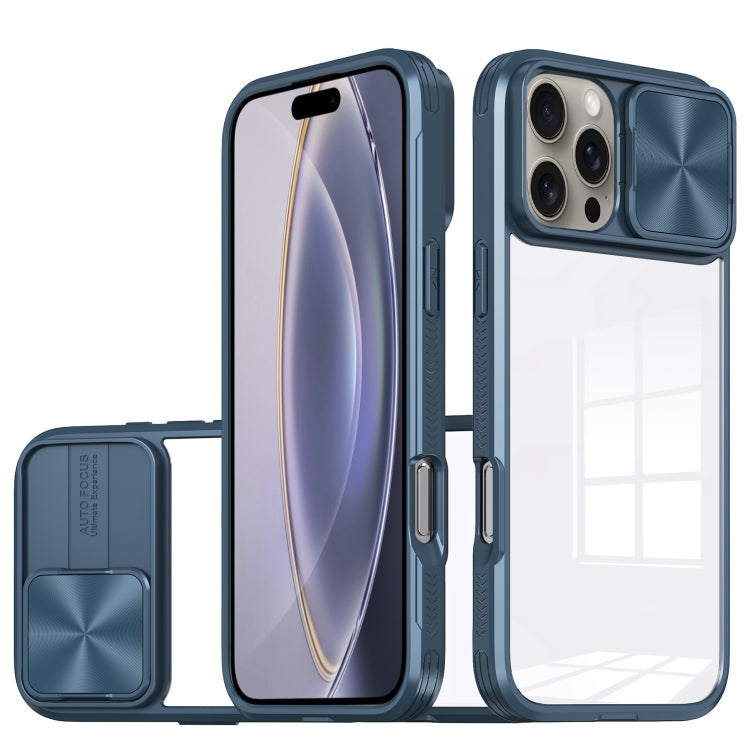 For iPhone 16 Pro Max Sliding Camshield Acrylic Hybrid TPU Phone Case(Navy Blue)