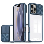 For iPhone 16 Pro Max Sliding Camshield Acrylic Hybrid TPU Phone Case(Navy Blue)