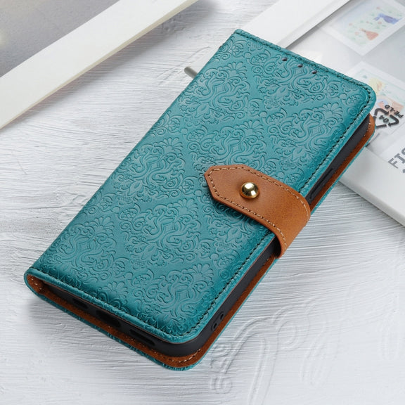 For Samsung Galaxy S25 Ultra 5G European Floral Embossed Leather Phone Case(Blue)