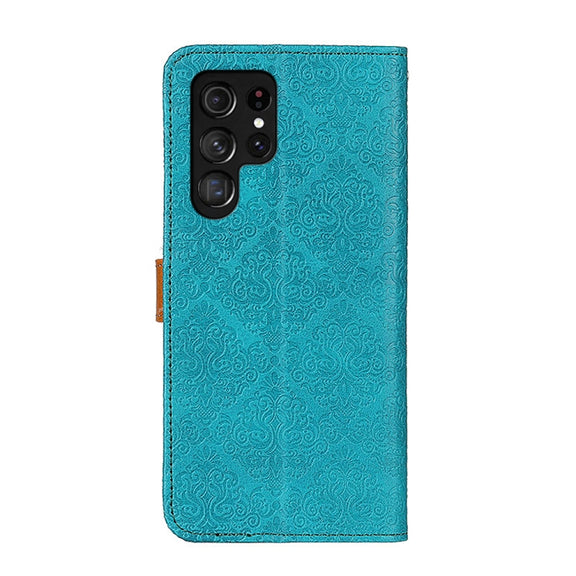For Samsung Galaxy S25 Ultra 5G European Floral Embossed Leather Phone Case(Blue)