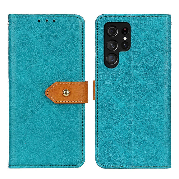 For Samsung Galaxy S25 Ultra 5G European Floral Embossed Leather Phone Case(Blue)