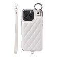 For iPhone 16 Pro Max Rhombic Texture Card Bag Phone Case with Short Lanyard(White) - iPhone 16 Pro Max Cases by PMC Jewellery | Online Shopping South Africa | PMC Jewellery | Buy Now Pay Later Mobicred