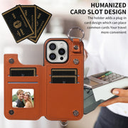 For iPhone 16 Pro Rhombic Texture Card Bag Phone Case with Short Lanyard(Brown)