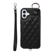 For iPhone 16 Plus Rhombic Texture Card Bag Phone Case with Short Lanyard(Black) - free shipping - PMC Jewellery - Order now!