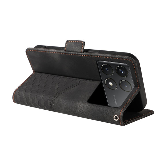 For Redmi K70 / K70 Pro Embossed Rhombus Starry Leather Phone Case(Black)