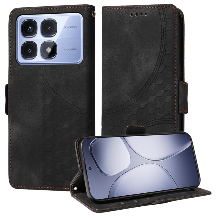 For Redmi K70 Ultra Embossed Rhombus Starry Leather Phone Case(Black)